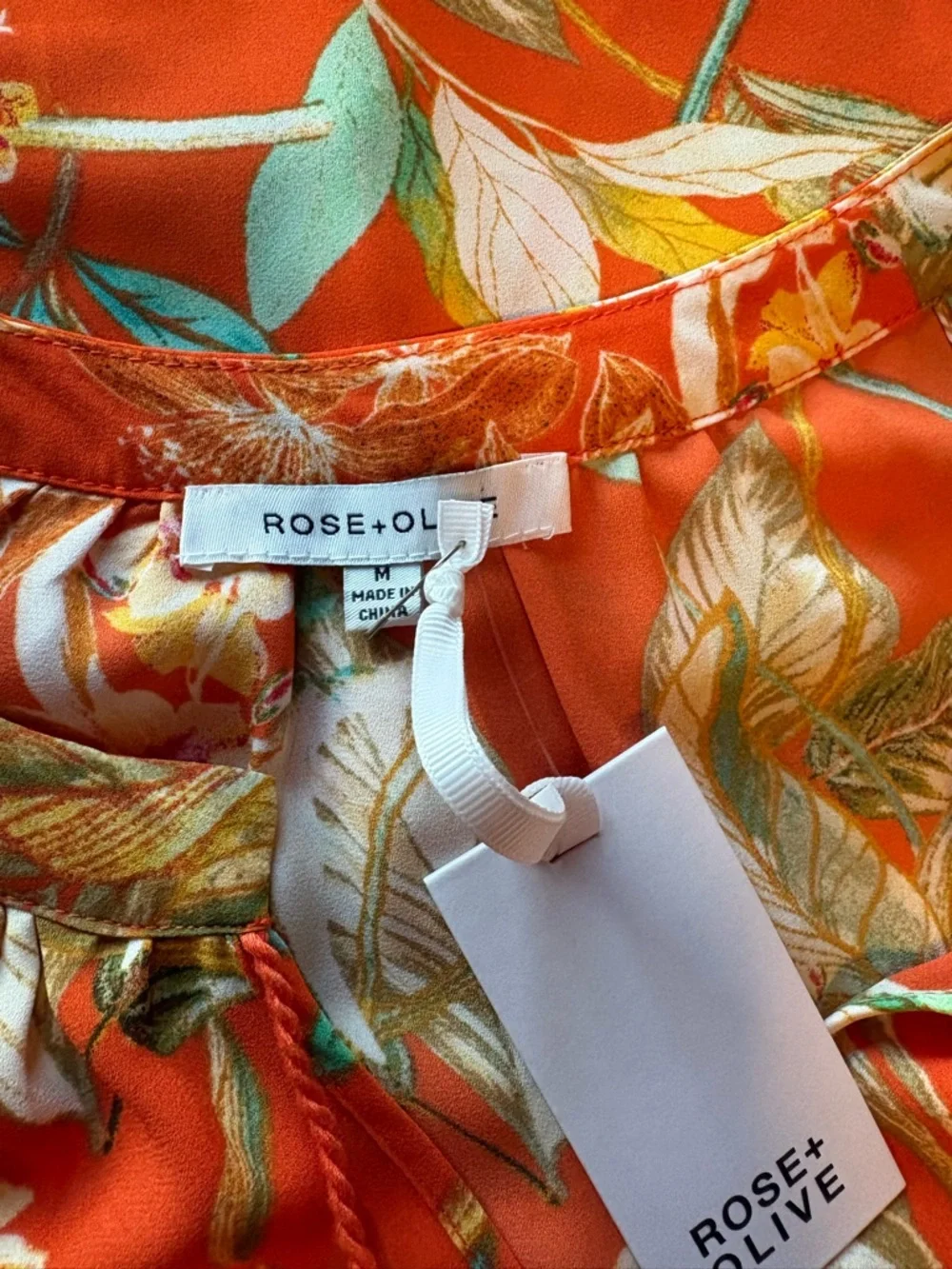 Rose & Olive Orange Floral Halter Tank with Tassel Tie